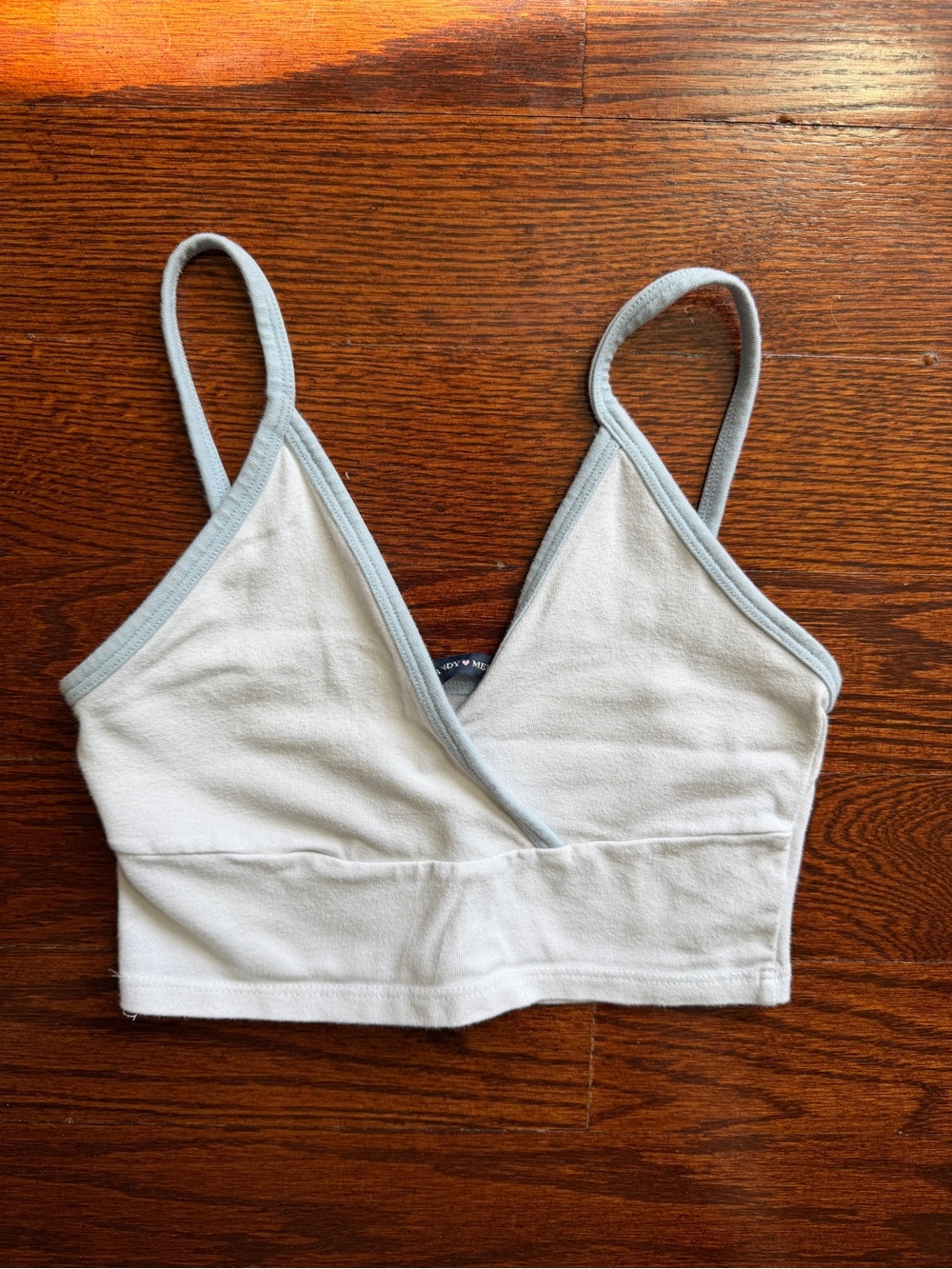 Brandy Melville White Wrap Crop Tank with Blue Trim